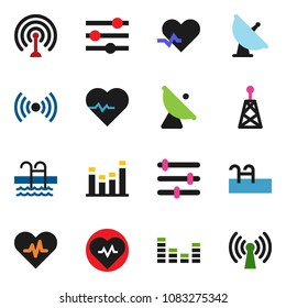 solid vector ixon set - heart pulse vector, pool, satellite antenna, equalizer, wireless