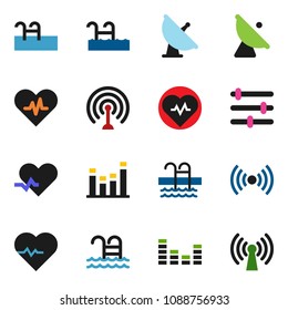 solid vector ixon set - heart pulse vector, pool, satellite antenna, equalizer, wireless