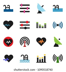 solid vector ixon set - heart pulse vector, pool, satellite antenna, equalizer, wireless
