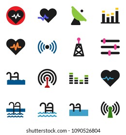 solid vector ixon set - heart pulse vector, pool, satellite antenna, equalizer, wireless