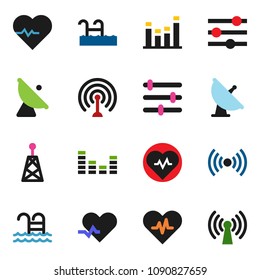 solid vector ixon set - heart pulse vector, pool, satellite antenna, equalizer, wireless