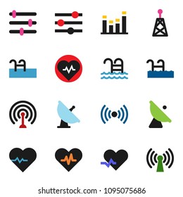 solid vector ixon set - heart pulse vector, pool, satellite antenna, equalizer, wireless