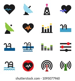 solid vector ixon set - heart pulse vector, pool, satellite antenna, equalizer, wireless