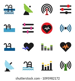 solid vector ixon set - heart pulse vector, pool, satellite antenna, equalizer, wireless