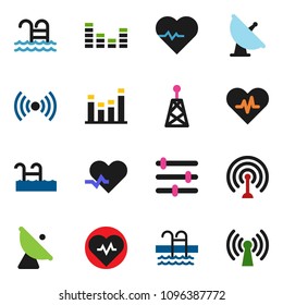 solid vector ixon set - heart pulse vector, pool, satellite antenna, equalizer, wireless