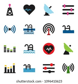 solid vector ixon set - heart pulse vector, pool, satellite antenna, equalizer, wireless