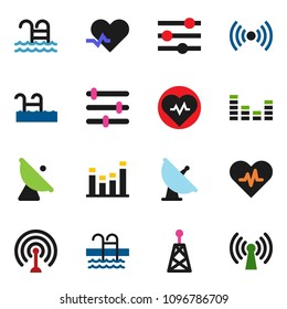 solid vector ixon set - heart pulse vector, pool, satellite antenna, equalizer, wireless