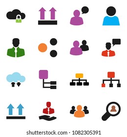 solid vector ixon set - hierarchy vector, client, top sign, speaking man, group, cloud lock, exchange, share, user, search