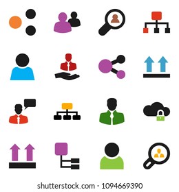 solid vector ixon set - hierarchy vector, client, top sign, speaking man, group, cloud lock, share, user, search