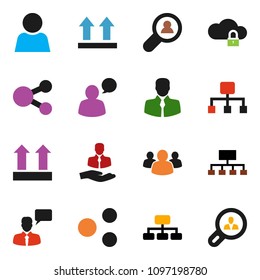 solid vector ixon set - hierarchy vector, client, top sign, speaking man, group, cloud lock, share, user, search