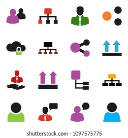 solid vector ixon set - hierarchy vector, client, top sign, speaking man, group, cloud lock, share, user
