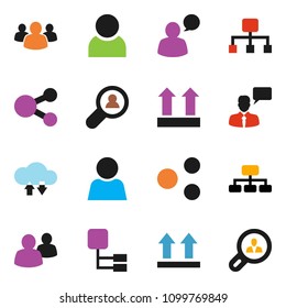 solid vector ixon set - hierarchy vector, top sign, speaking man, group, cloud exchange, share, user, client search