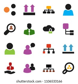 solid vector ixon set - hierarchy vector, client, top sign, speaking man, group, cloud lock, share, user, search