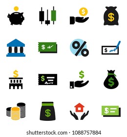 solid vector ixon set - house hold vector, bank, japanese candle, money bag, piggy, investment, coin stack, check, building, percent