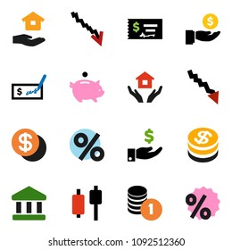 solid vector ixon set - house hold vector, bank, japanese candle, crisis, piggy, investment, coin stack, check, dollar, percent