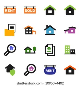 solid vector ixon set - house vector, cottage, chalet, estate document, rent signboard, sold, apartments, search, home protect