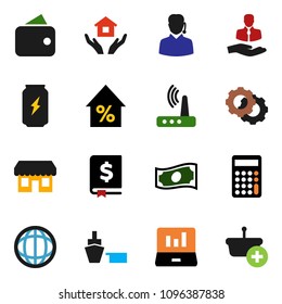 solid vector ixon set - house hold vector, world, laptop graph, cash, percent growth, annual report, calculator, enegry drink, client, port, gear, router, wallet, store, support, basket