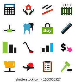 solid vector ixon set - house hold vector, ladle, ruler, calculator, dollar cursor, stairways run, plane, sorting, tooth, connect, network folder, heating, buy, shopping list, auction