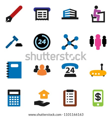 solid vector ixon set - house hold vector, copybook, pen, student, calculator, auction, man, phone 24, group, network, router, office building, hour, receipt, shopping list, tap pay