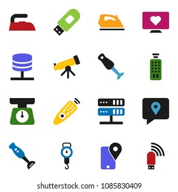 solid vector ixon set - iron vector, scales, blender, telescope, heart monitor, traking, remote control, network server, usb modem
