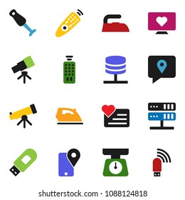 solid vector ixon set - iron vector, scales, blender, telescope, heart monitor, traking, remote control, network server, usb modem