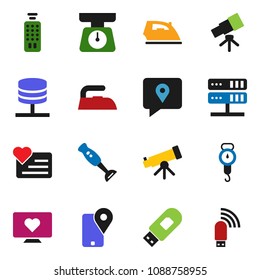 solid vector ixon set - iron vector, scales, blender, telescope, heart monitor, traking, remote control, network server, usb modem