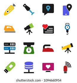 solid vector ixon set - iron vector, scales, blender, telescope, heart monitor, traking, remote control, network server, usb modem