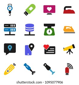 solid vector ixon set - iron vector, scales, blender, telescope, heart monitor, traking, remote control, network server, usb modem