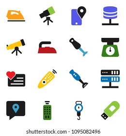 solid vector ixon set - iron vector, scales, blender, telescope, heart monitor, traking, remote control, network server, usb modem
