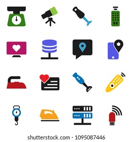 solid vector ixon set - iron vector, scales, blender, telescope, heart monitor, traking, remote control, network server, usb modem