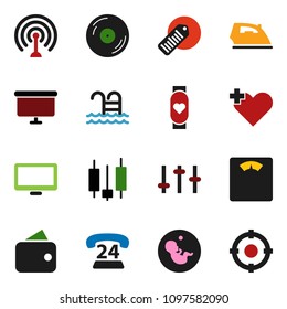 solid vector ixon set - iron vector, japanese candle, presentation board, scales, heart monitor, pool, phone 24, barcode, disk, antenna, settings, cross, pregnancy, wallet, target