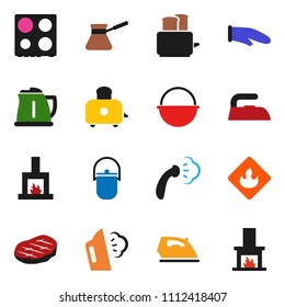 solid vector ixon set - iron vector, steaming, camping cauldron, kettle, cook glove, turk coffee, toaster, oven, steak, flammable, fireplace