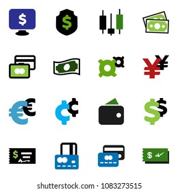 solid vector ixon set - japanese candle vector, credit card, cash, check, dollar shield, monitor, any currency, euro sign, yen, cent, money, wallet