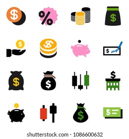 solid vector ixon set - japanese candle vector, money bag, piggy bank, investment, coin stack, check, building, dollar, percent