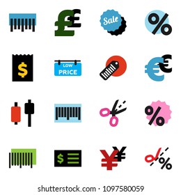 solid vector ixon set - japanese candle vector, receipt, euro sign, pound, yen, barcode, low price signboard, sale, percent, coupon