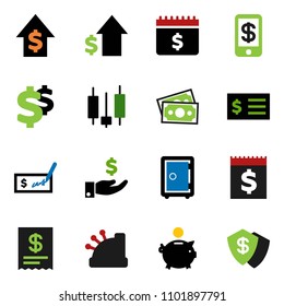 solid vector ixon set - japanese candle vector, piggy bank, investment, dollar growth, check, receipt, safe, calendar, sign, money, cashbox, tap pay, shield