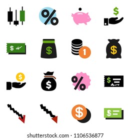 solid vector ixon set - japanese candle vector, crisis, money bag, piggy bank, investment, coin stack, check, dollar, percent