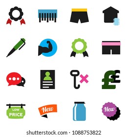 solid vector ixon set - jar vector, pen, medal, personal information, pound, muscule hand, shorts, no hook, barcode, message, low price signboard, smart home, new