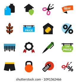 solid vector ixon set - jar vector, pen, medal, shorts, cereals, weight, barcode, low price signboard, smart home, protect, new, percent, coupon