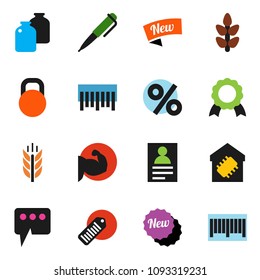 solid vector ixon set - jar vector, pen, medal, personal information, muscule hand, cereals, weight, barcode, message, smart home, new, percent
