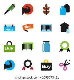 solid vector ixon set - jar vector, pen, medal, muscule hand, cereals, low price signboard, smart home, new, buy, barcode, coupon