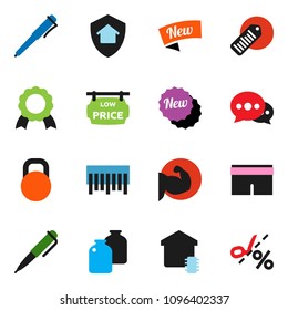 solid vector ixon set - jar vector, pen, medal, muscule hand, shorts, weight, barcode, message, low price signboard, smart home, protect, new, coupon