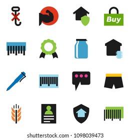 solid vector ixon set - jar vector, pen, medal, personal information, muscule hand, shorts, cereals, no hook, barcode, message, smart home, protect, buy