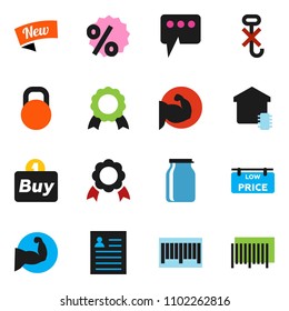 solid vector ixon set - jar vector, medal, personal information, muscule hand, no hook, weight, message, low price signboard, smart home, new, percent, buy, barcode