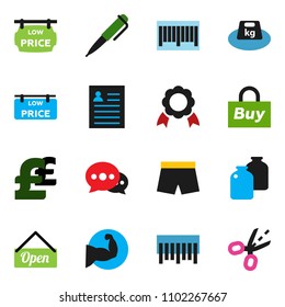 solid vector ixon set - jar vector, pen, medal, personal information, pound, muscule hand, shorts, weight, barcode, message, low price signboard, open, buy, coupon