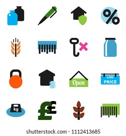 solid vector ixon set - jar vector, pen, pound, cereals, no hook, weight, barcode, low price signboard, smart home, protect, open, percent