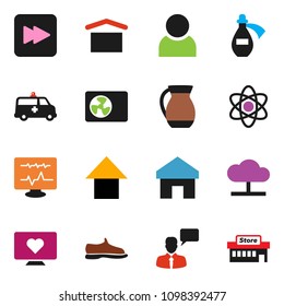 solid vector ixon set - jug vector, atom, arrow up, snickers, heart monitor, dry cargo, speaking man, forward button, amkbulance car, diagnostic, potion, cloud network, home, user, ari condition