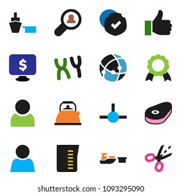 solid vector ixon set - kettle vector, measuring cup, steak, medal, monitor dollar, port, protected, finger up, chromosomes, connect, connection, user, client search, coupon