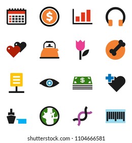 solid vector ixon set - kettle vector, world, dollar coin, graph, calendar, heart cross, bone, port, tulip, headphones, eye, dna, network document, cash, barcode