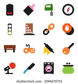 solid vector ixon set - knife vector, rolling pin, cutting board, mixer, compass, traffic light, microphone, gamepad, link, battery, bench, stop, key, washer, building, wallet